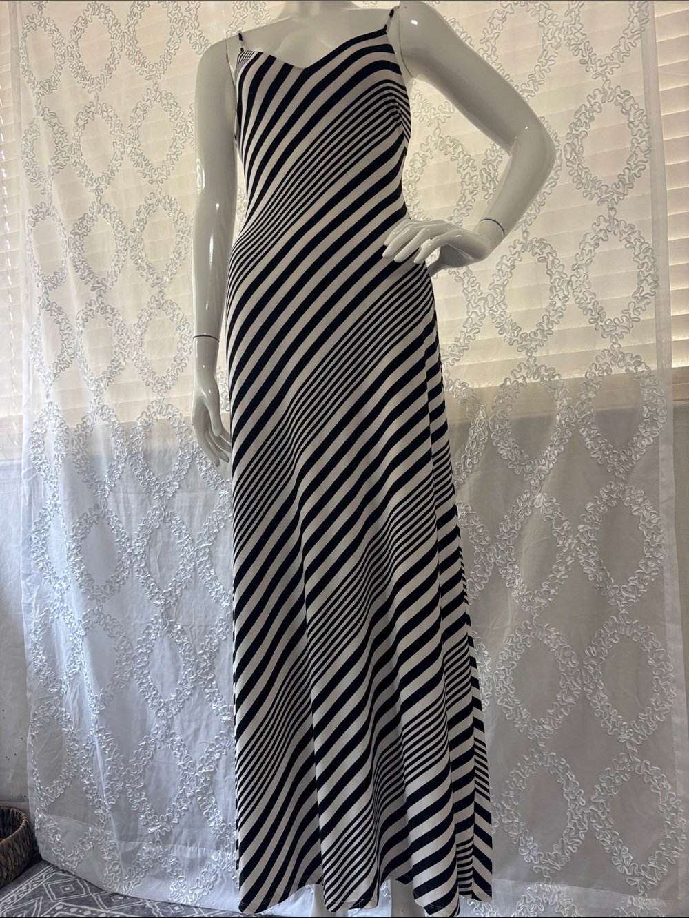 Lauren Ralph Lauren Black and White Diagonal Stripe Maxi Dress